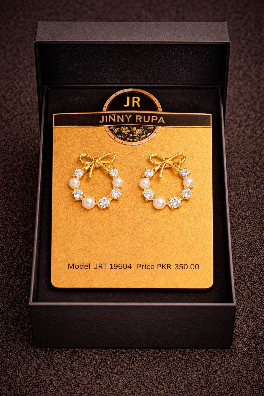 Jinny Rupa Elegant Pearl Bow Earrings JRT 1604 - Image 2