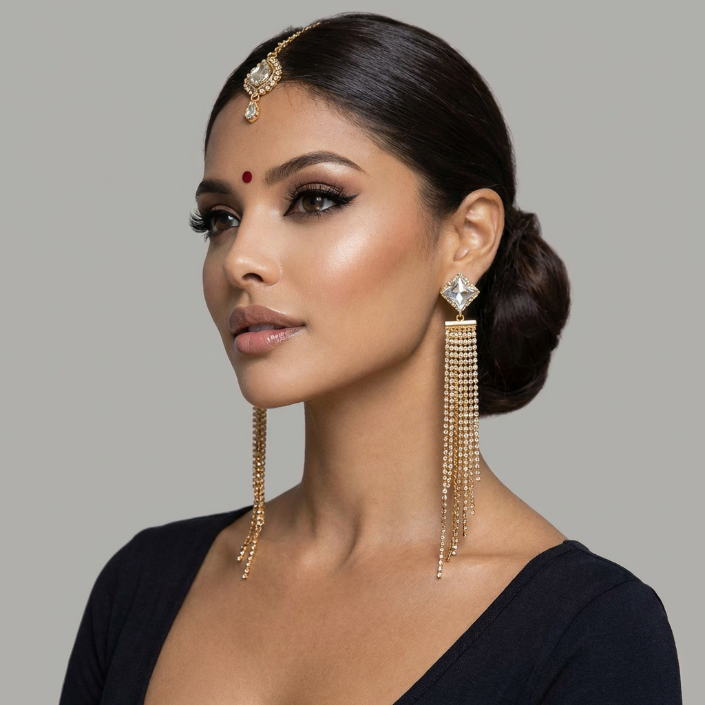 Jinny Rupa 12202 Crystal Tassel Earrings - Image 3