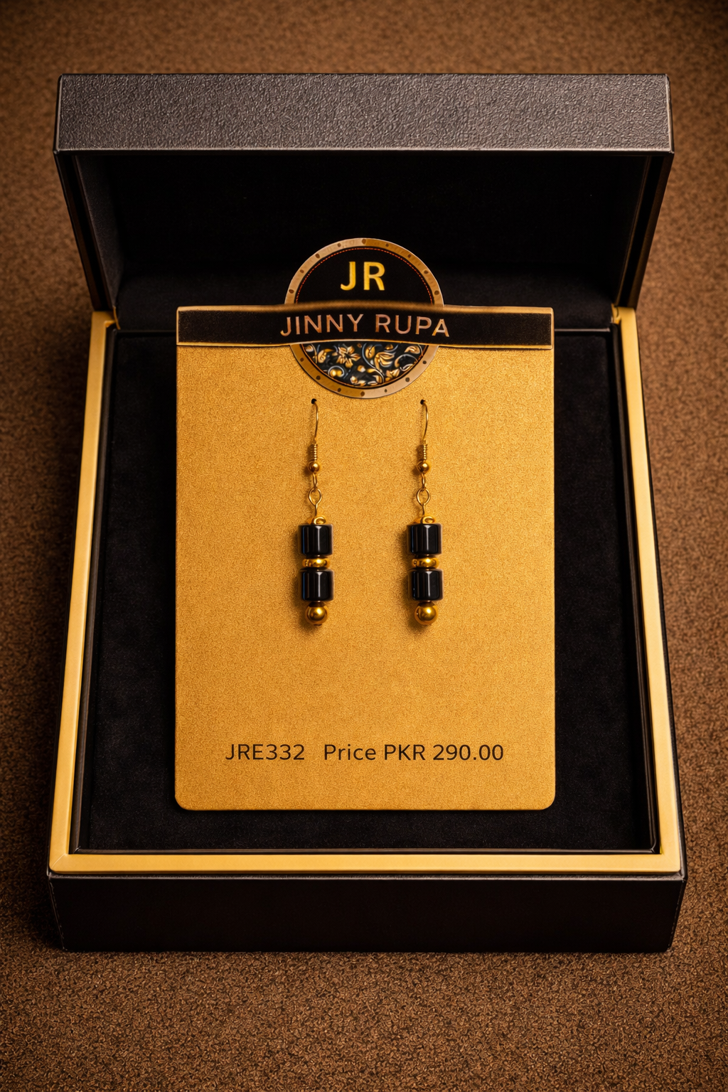 Jinny Rupa Black Gold Drop Earrings
