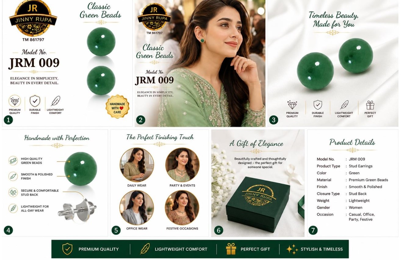 JRM 009 Green Resin Stud Earrings