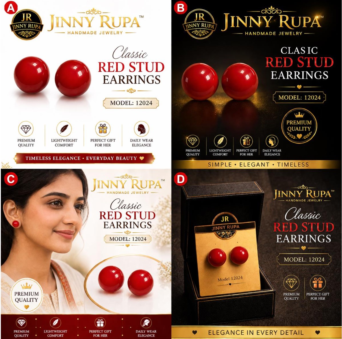 Classic Red Stud Earrings