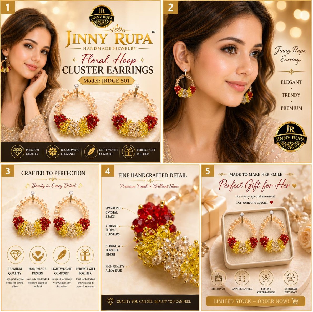 Floral Hoop Cluster Earrings