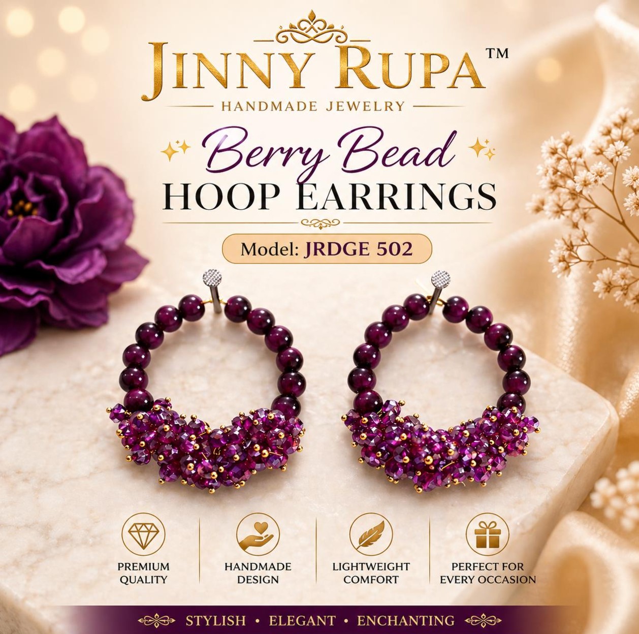 Berry Bead Hoop Earrings