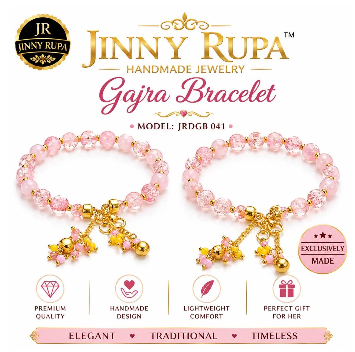 Jinny Rupa Gajra Bracelet JRDGB 041 A Pink Crystal Gajra