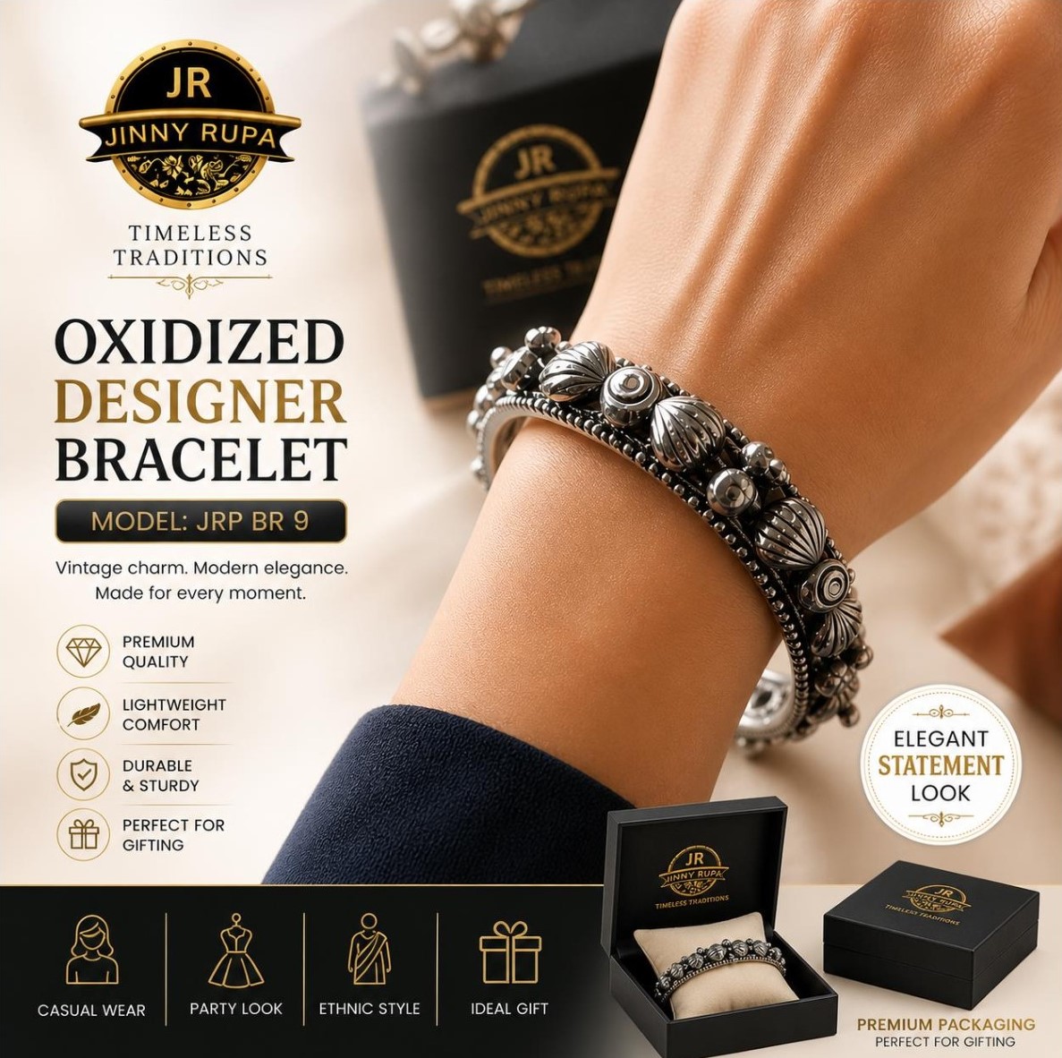 Jinny Rupa JRP BR 9 Bracelet oxidized designer bracelet