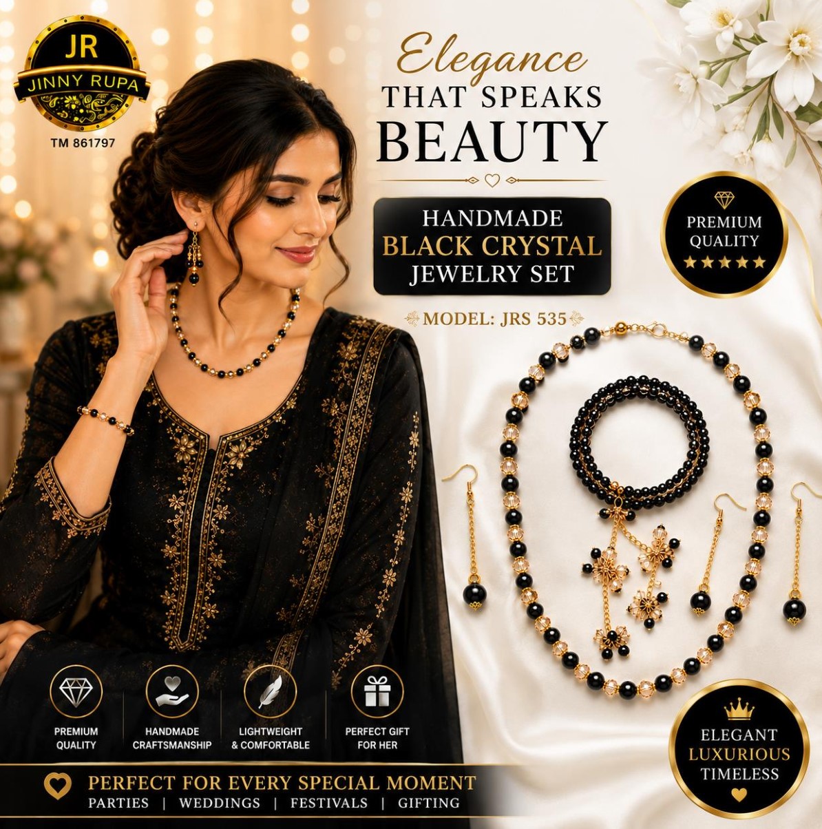 Black Crystal Jewelry Set