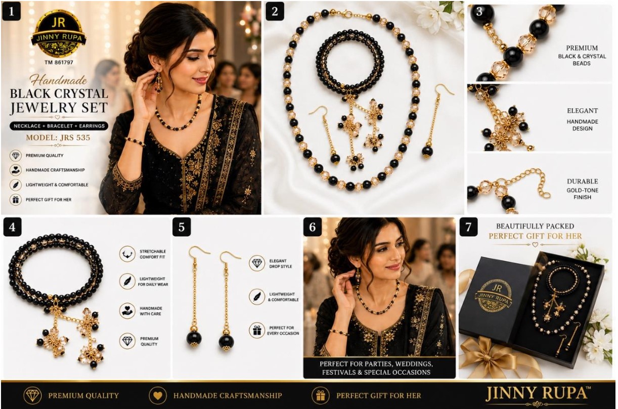 Black Crystal Jewelry Set