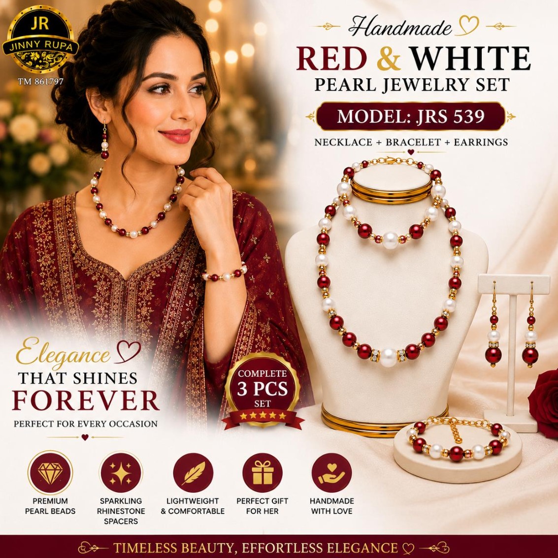 Red & White Pearl Jewelry